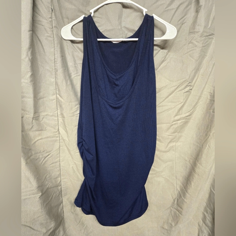 Blue maternity tank top with nursing panel